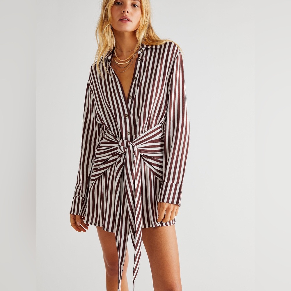‼️ SOLD ‼️ Free People Jen's Pirate Booty Amata brown white stripe dress size M